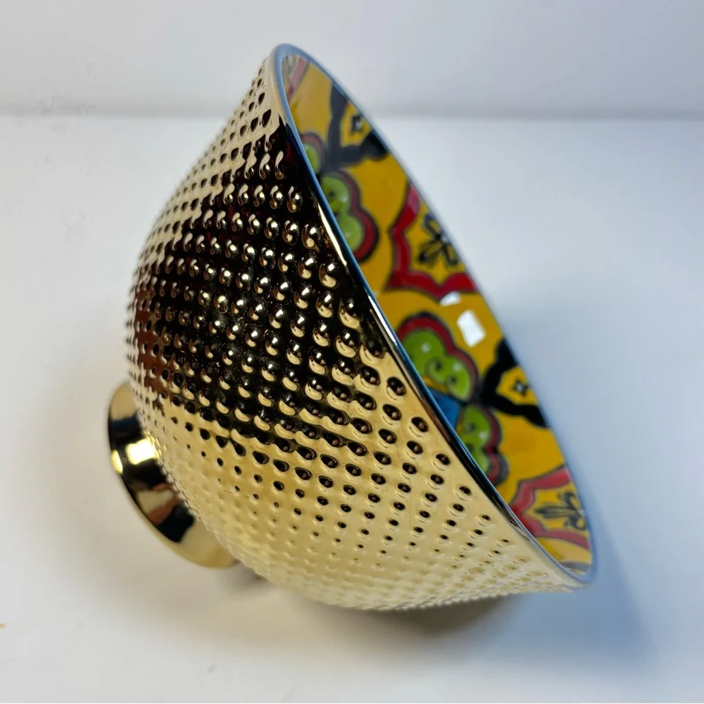 Boho Decorative Serving‎ Bowl Ramen Bowl Goldtone Colorful Porcelain Display